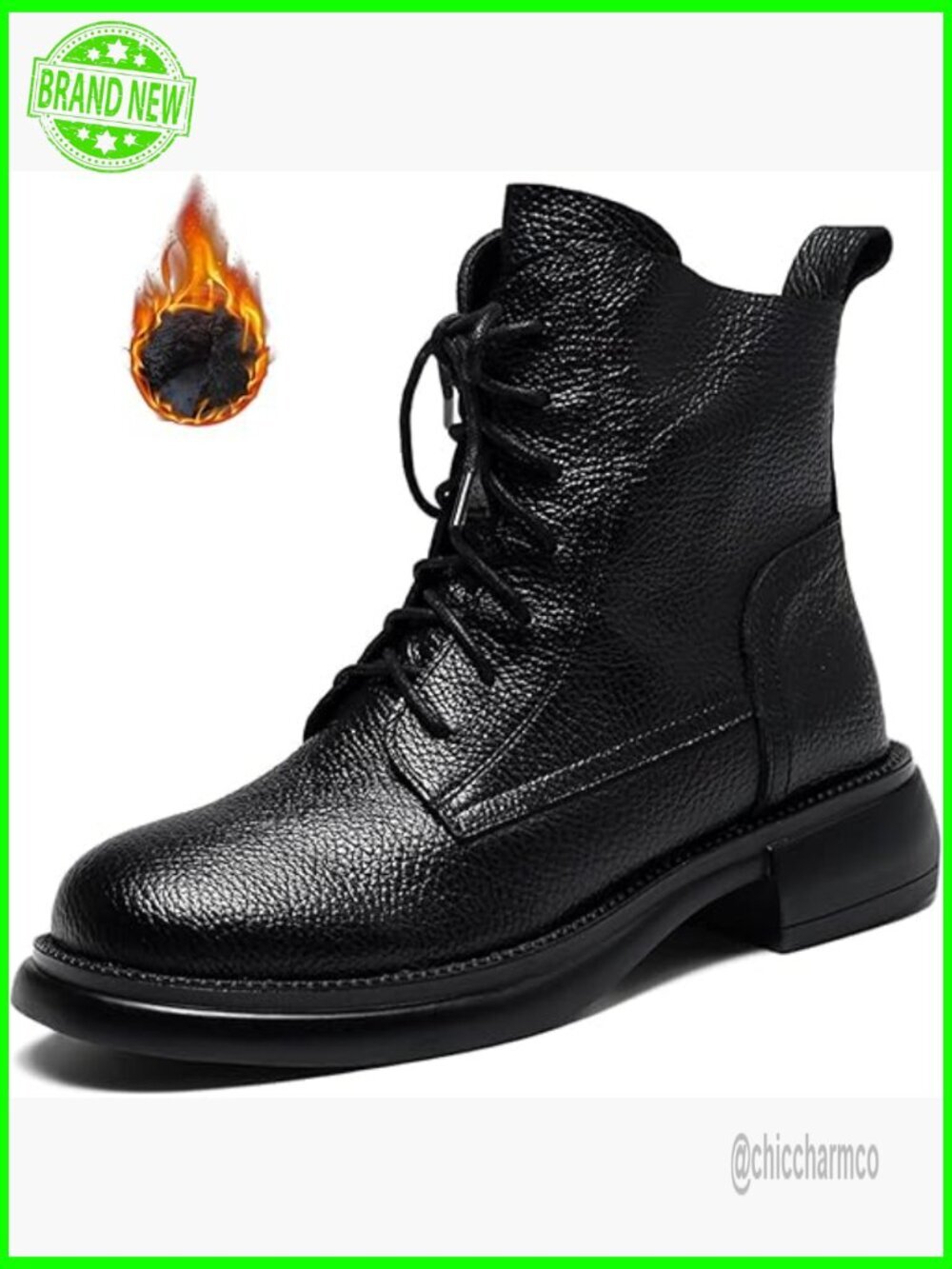 Genuine Leather Lace-Up Combat Ankle Boots with Side Zipper